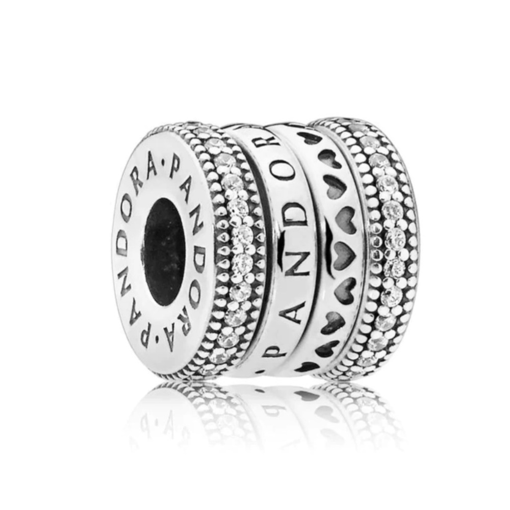 Pandora logo & hearts spinning charm